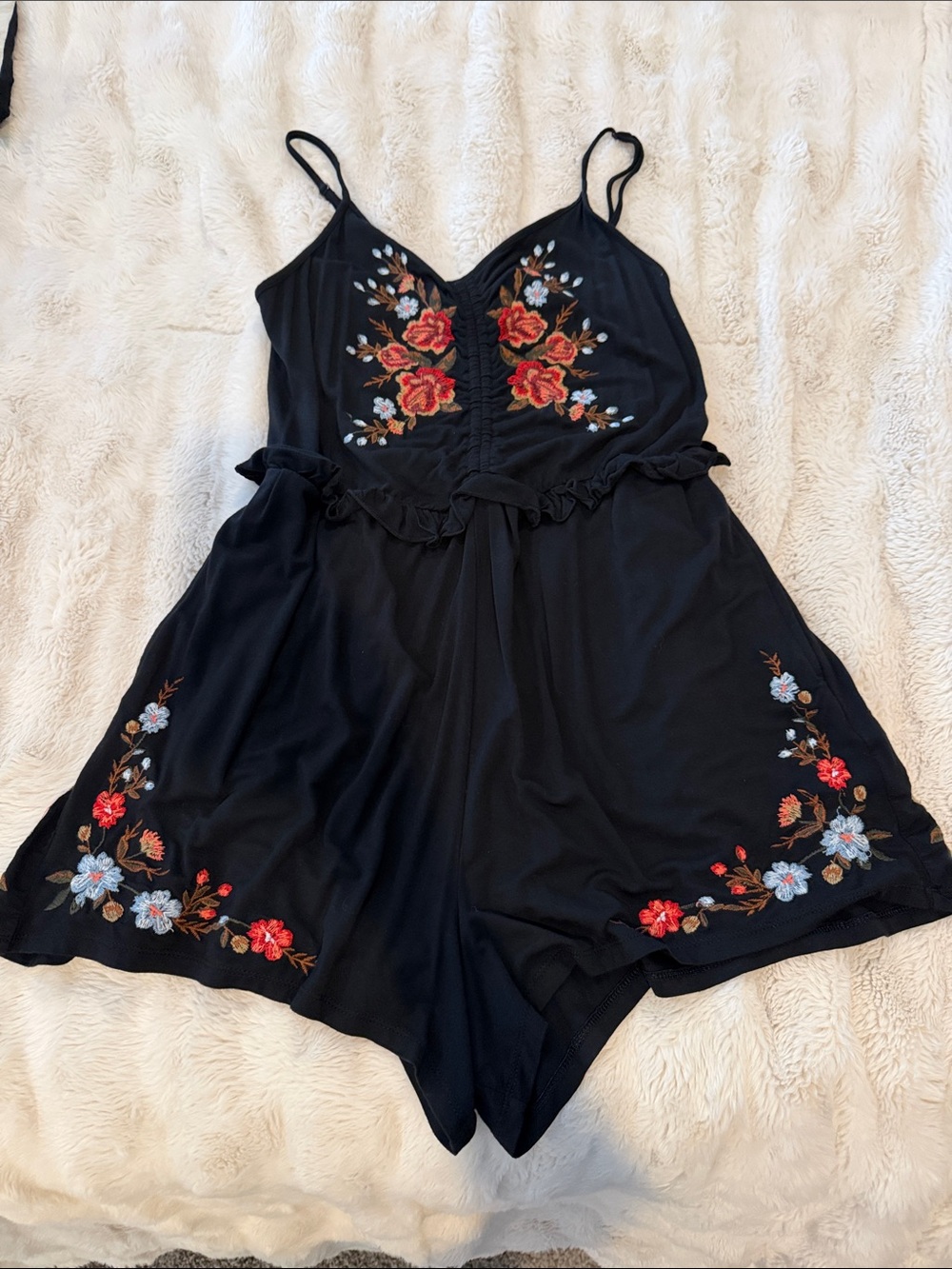 AE Black Embroidered Floral Romper